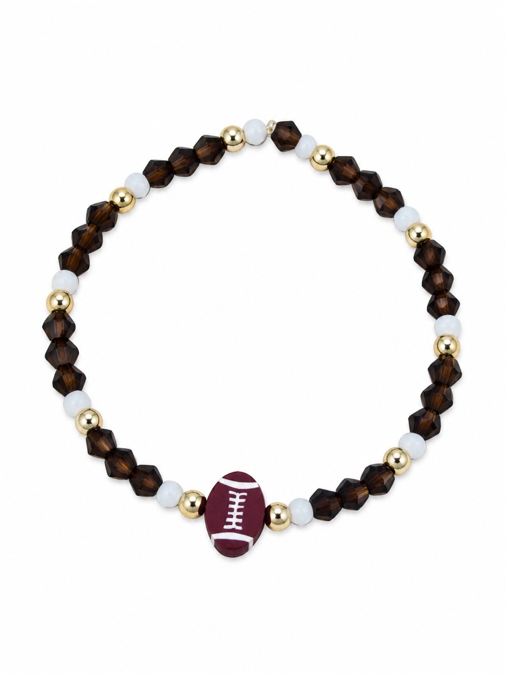 Maroon Football Bead Stretch Bracelet with Gold Accents